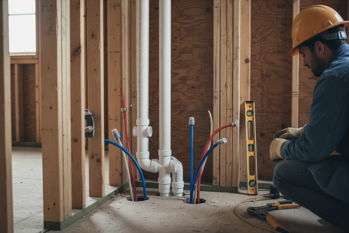 Drain and supply rough-in during Sump Pump Repair in Lunenburg